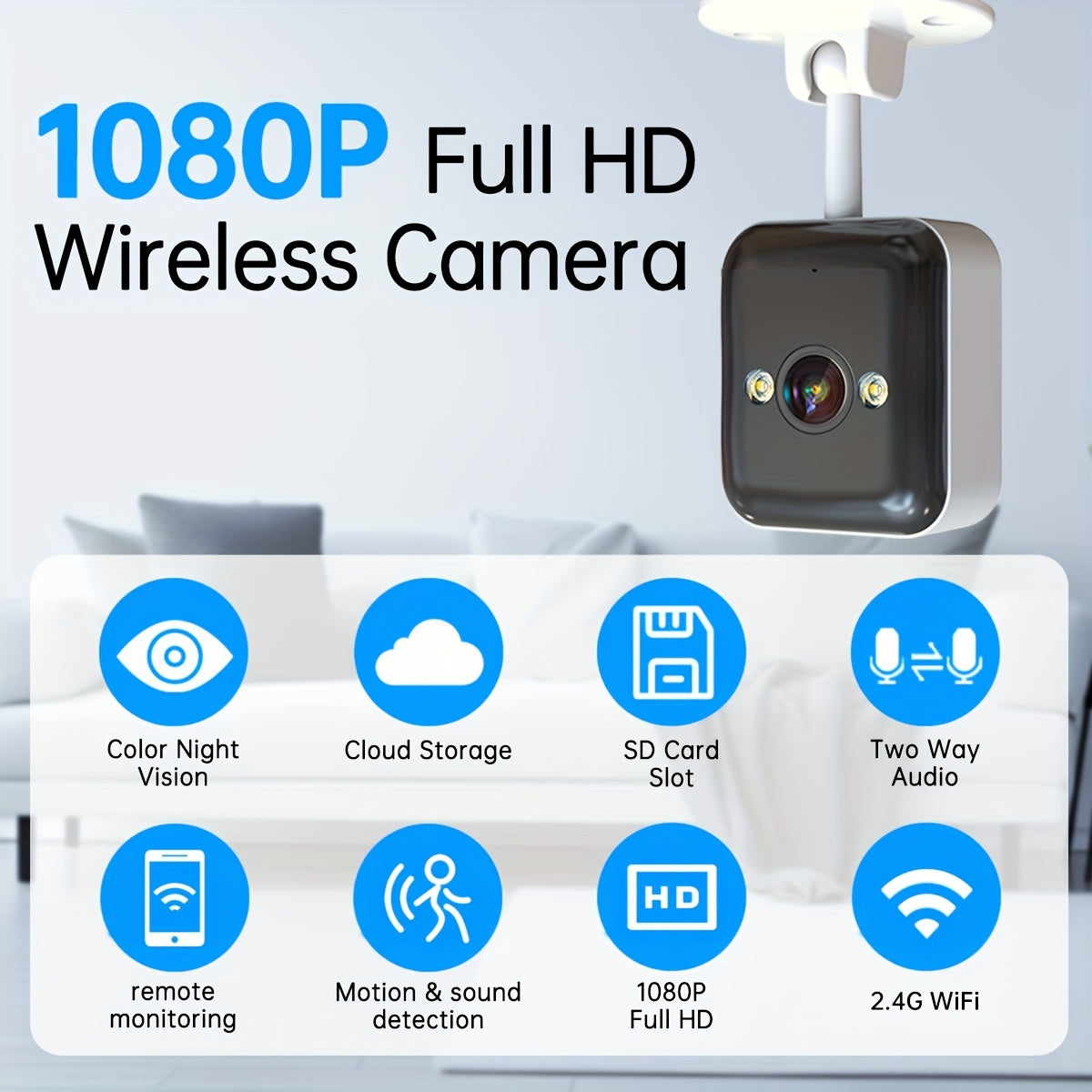 JOOAN 1080P Full HD Wireless Security Camera with 2.4G WiFi, Full Color Night Vision, Two-Way Audio, Motion Detection, Built-in AP Hotspot, No Network Needed, USB Powered for Home Safety, Pet & Elderly Care, Wireless Outdoor
