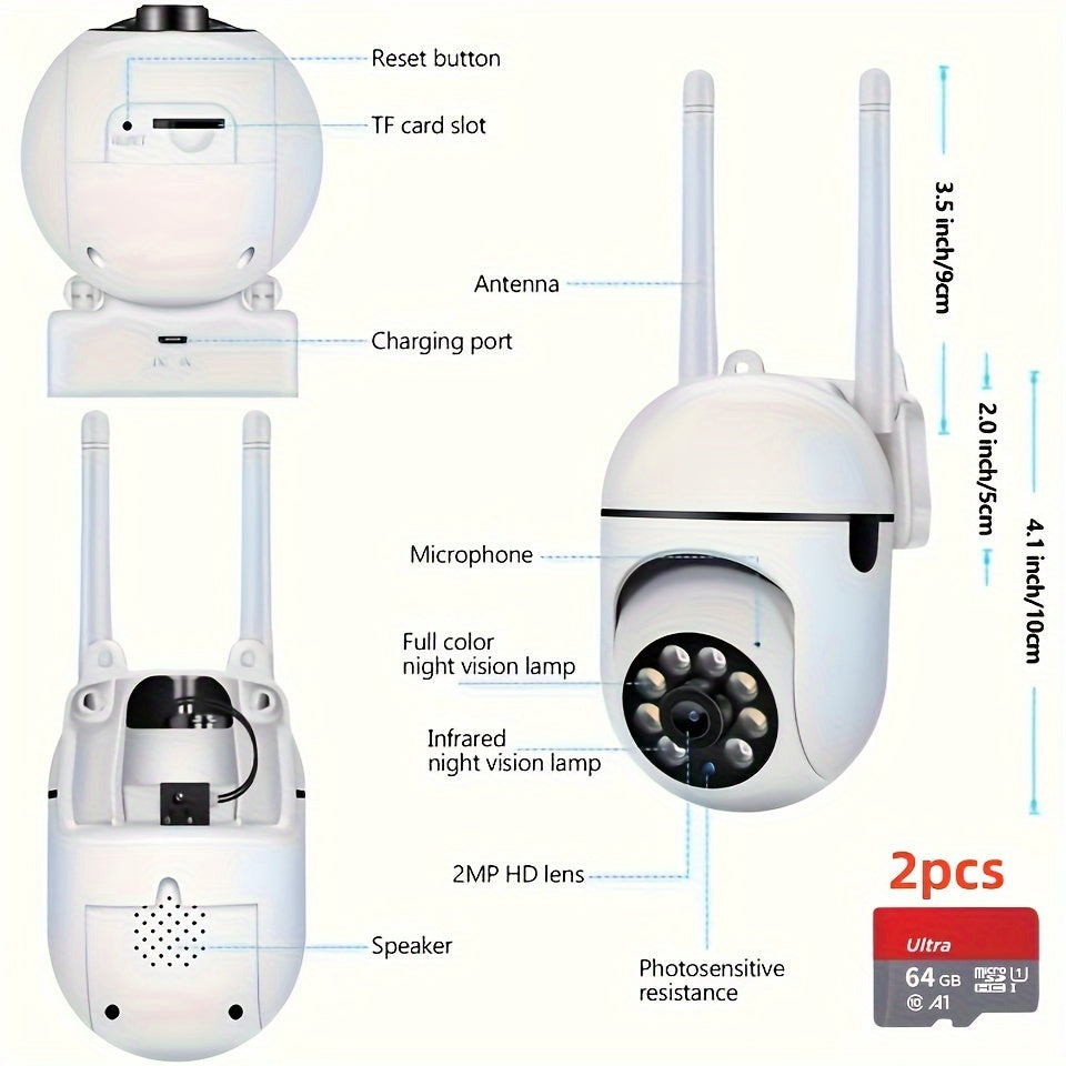 2/4/6Pcs-FULL HD 1080P WIFI Surveillance Camera, Indoor And Outdoor Long Range FULL HD Night Vision Camera, 355 Degree Intercom Home Security Camera, 2.4G Home Security System, AI Mobile Detection, Two-Way Audio, Color Night