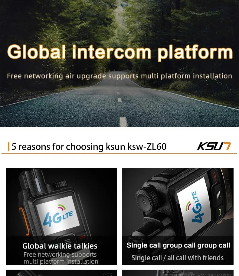Andriod 8.1 Walkie Talkie For Newest Zello GLOBAL Radio Long Range 4G Network SIM Card Optional Mobile Radio POC KSUT ZL60