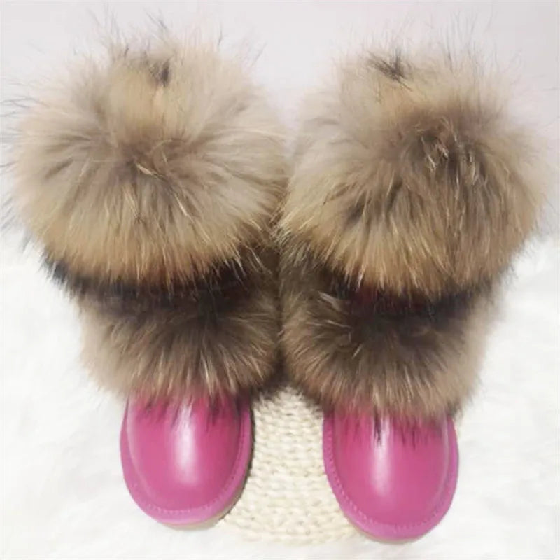 New Arrival 2025 Non-slip Fox Fur Woman Winter Snow Boots Women's Shoes Genuine Leather Natural Women's Snow Boots Thick Plush