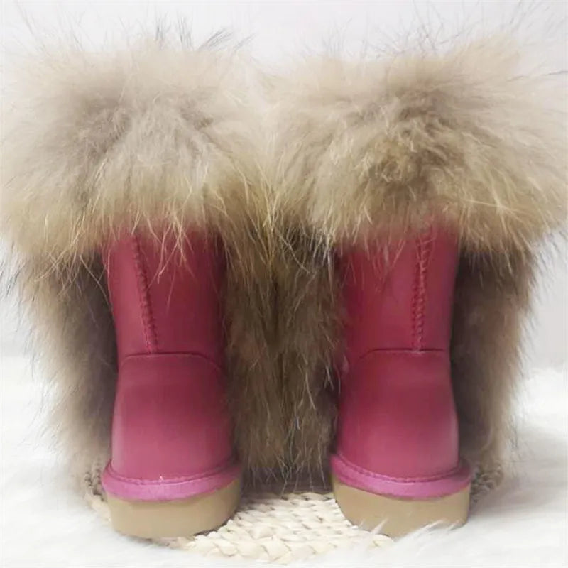 New Arrival 2025 Non-slip Fox Fur Woman Winter Snow Boots Women's Shoes Genuine Leather Natural Women's Snow Boots Thick Plush