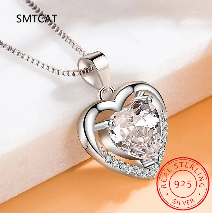 Natural Blue Topaz 925 Sterling Silver Gemstone Romantic Heart Pendant Necklace for Women Fine Jewelry Collares de Prata