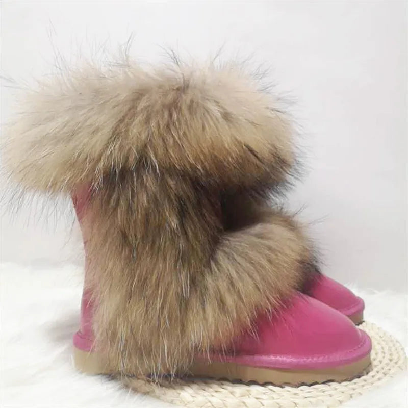 New Arrival 2025 Non-slip Fox Fur Woman Winter Snow Boots Women's Shoes Genuine Leather Natural Women's Snow Boots Thick Plush