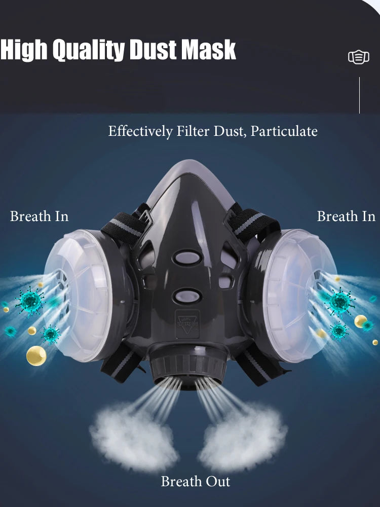 Half Face Dust Mask Dual Filter Dust-proof Respirator Reusable Mask For Work Safety Carpenter Builder Polishing Daily Protection