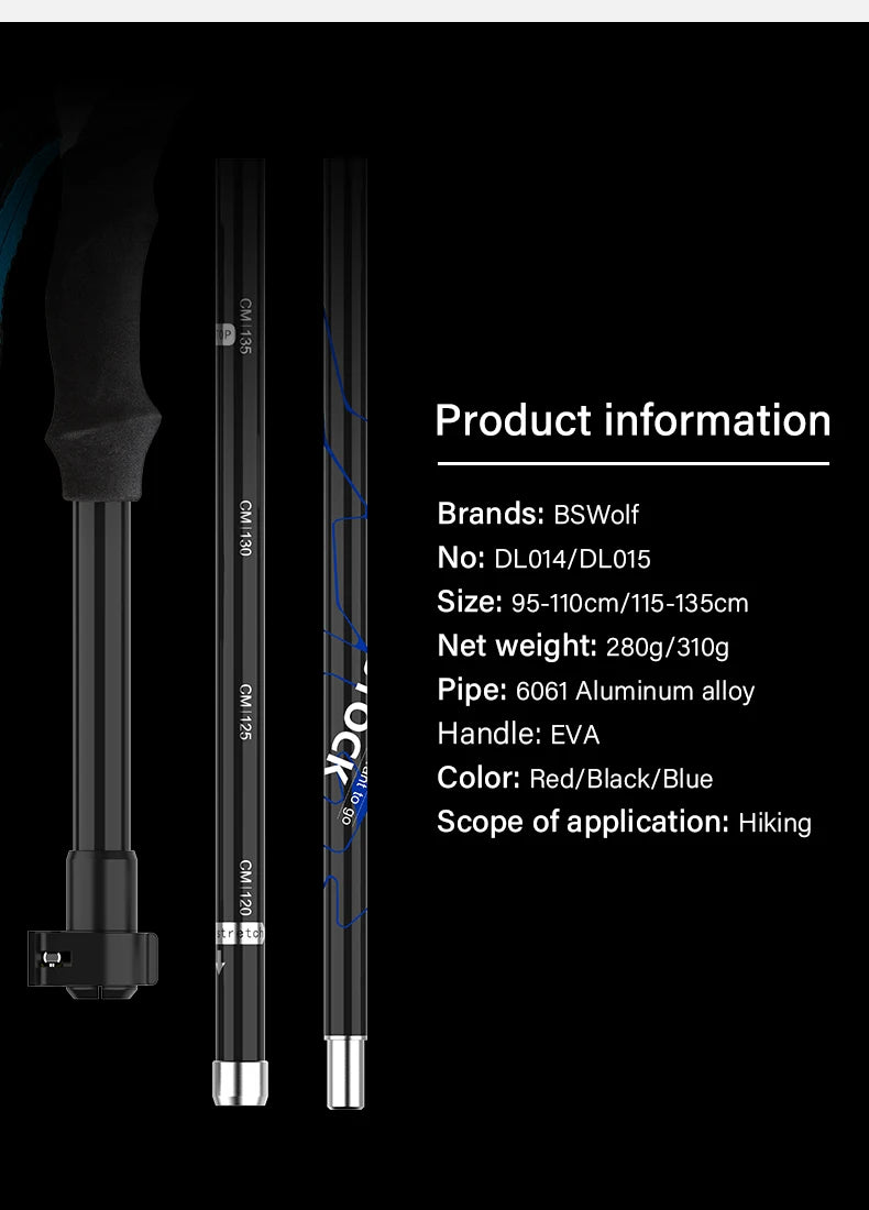 BSWOLF 2Pcs Ultralight Trekking Poles  Walking Sticks Hiking Canes  Folding Aluminum Walking Pole  Nodic Walking Sticks