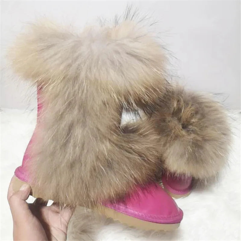 New Arrival 2025 Non-slip Fox Fur Woman Winter Snow Boots Women's Shoes Genuine Leather Natural Women's Snow Boots Thick Plush