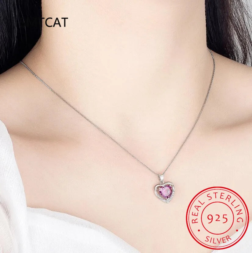 Natural Blue Topaz 925 Sterling Silver Gemstone Romantic Heart Pendant Necklace for Women Fine Jewelry Collares de Prata