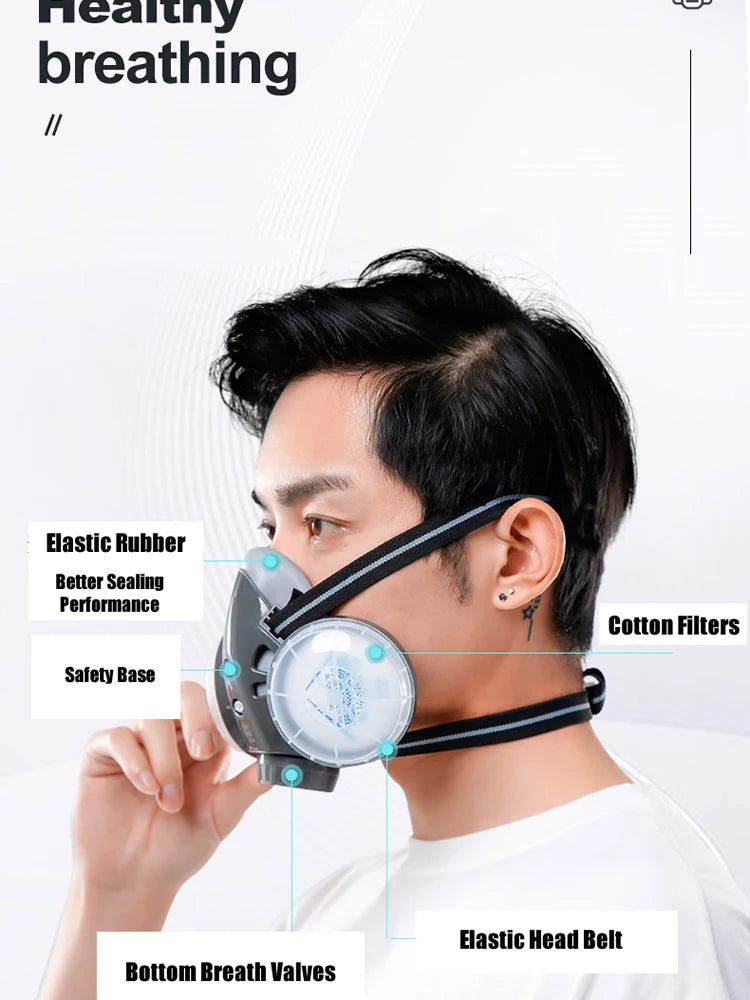 Half Face Dust Mask Dual Filter Dust-proof Respirator Reusable Mask For Work Safety Carpenter Builder Polishing Daily Protection