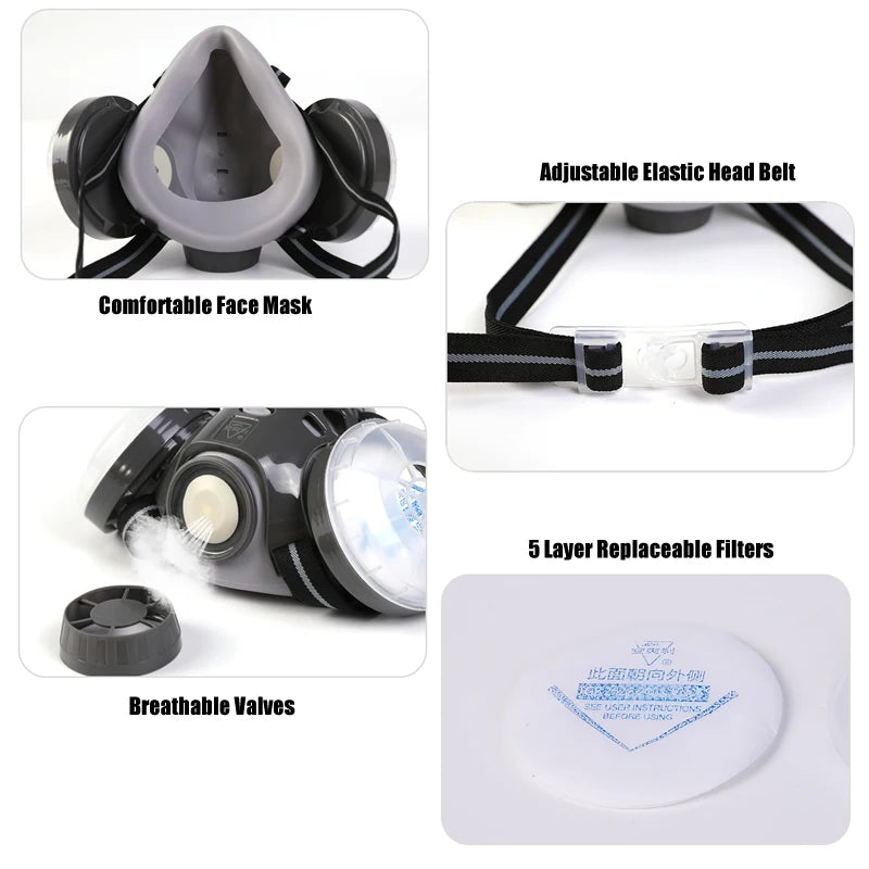 Half Face Dust Mask Dual Filter Dust-proof Respirator Reusable Mask For Work Safety Carpenter Builder Polishing Daily Protection