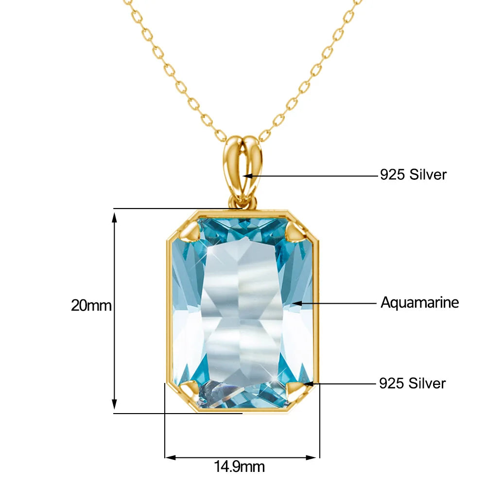 14K Gold Real Pendant For Women 925 Sterling Silver Pendants and Necklaces Birthstone Aquamarine Fine Jewelry Wedding Gifts