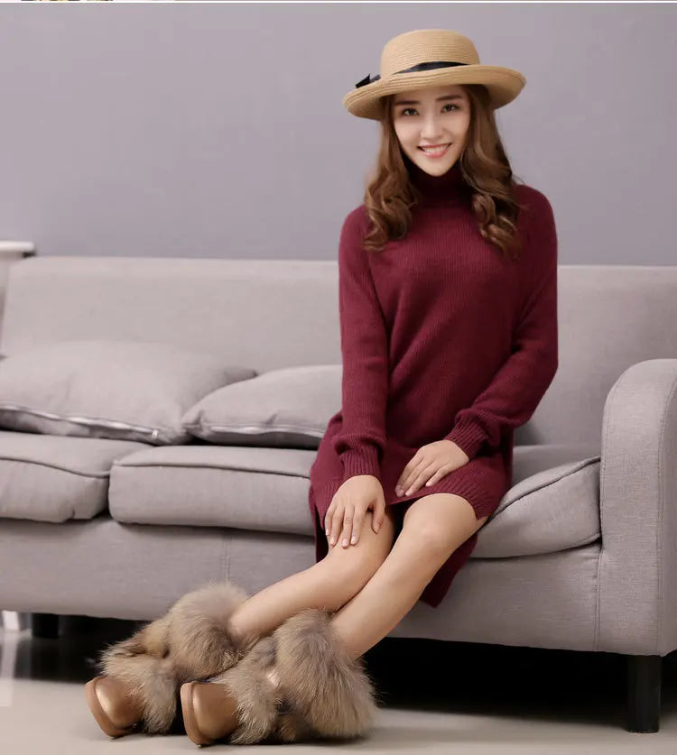 New Arrival 2025 Non-slip Fox Fur Woman Winter Snow Boots Women's Shoes Genuine Leather Natural Women's Snow Boots Thick Plush