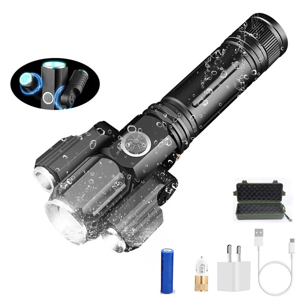 Tactical Flashlight 13000 Lumens 360' Adjustable USB Rechargeable Torch 18650 Hand Lamp Zoomable Bicycle Light Best For Camping