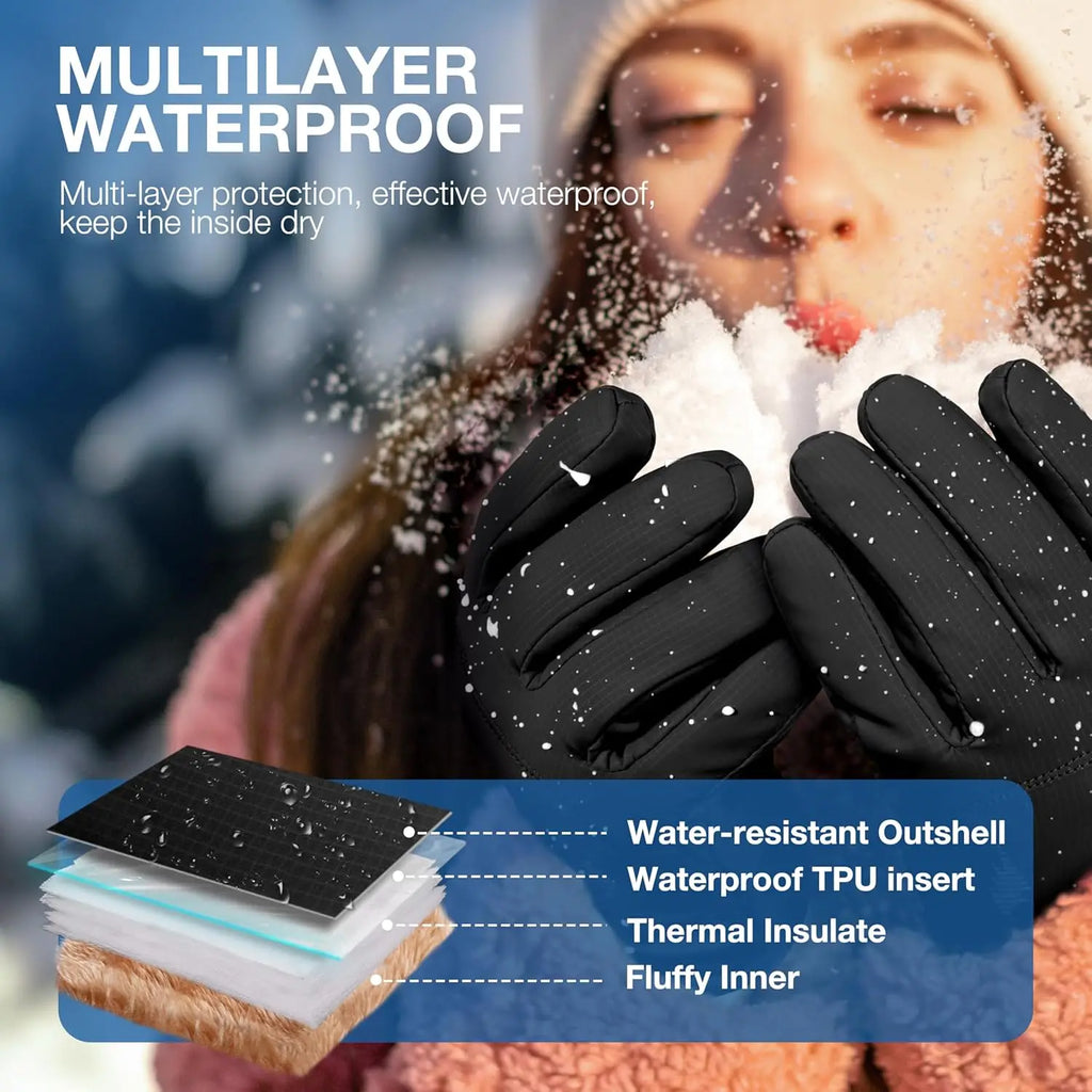 Winter Waterproof Warm Gloves Outdoor Sports Ski Snow Windproof for Cold Weather Thermal, for Fishing Hiking Hunting Cycling