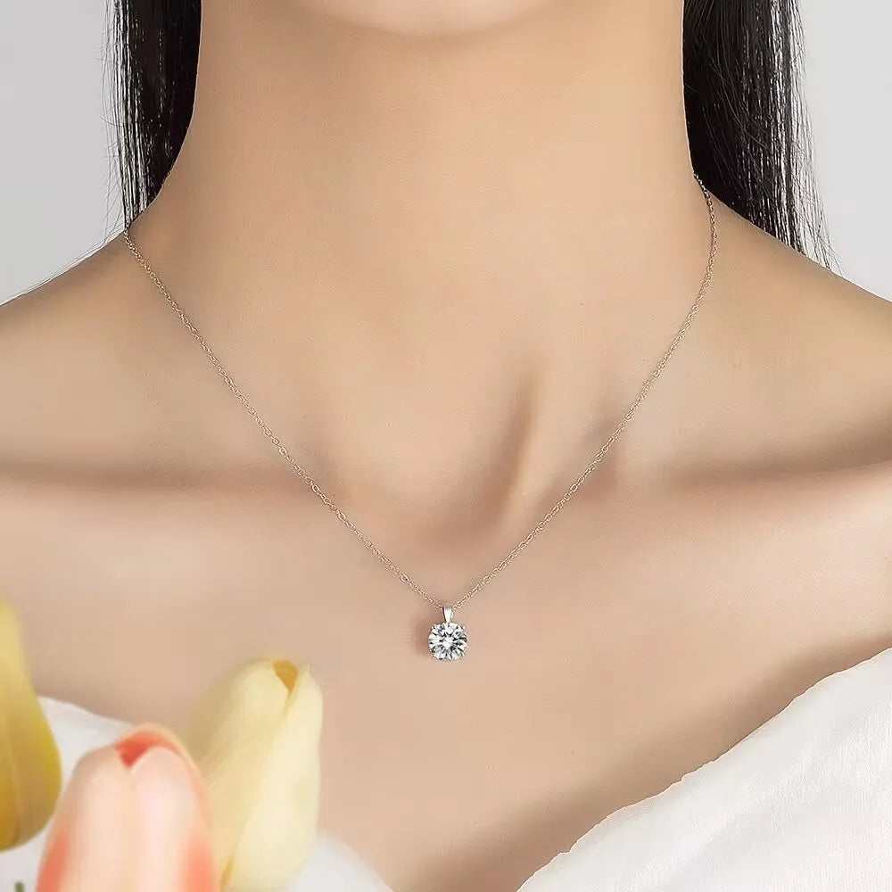 Lihong Classic Women's Necklace AAAAA Zirconia 1ct Four Prong 925 Sterling Silver Pendant Luxury Fine Jewelry