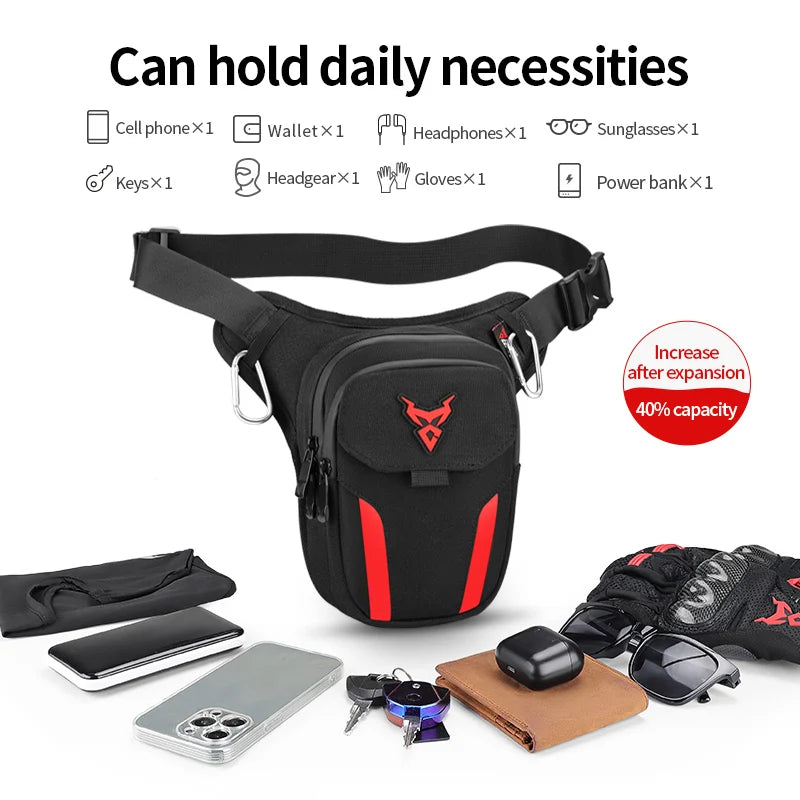 LED Light Drop Leg Bag Motorcycle Waterproof Waist Bag Hip Bum Fanny Pack For Outdoor Riding Cycling Hiking Fishing Climbing