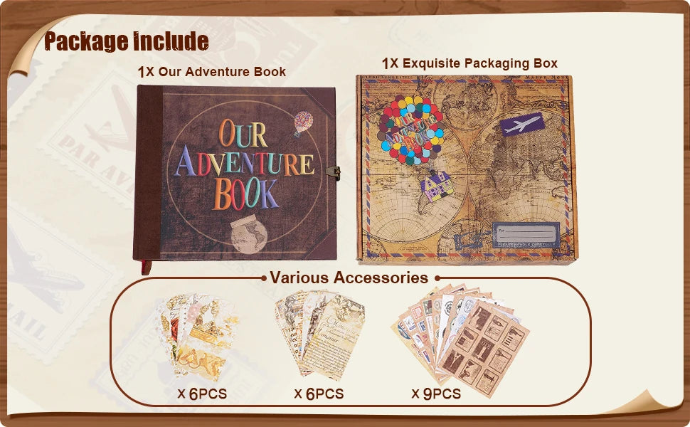 Our Adventure Book 146 Page Album Retro Style Travel Diary DIY Handmade Photo Album Scrapbook Retro Kraft Journal Children Gift