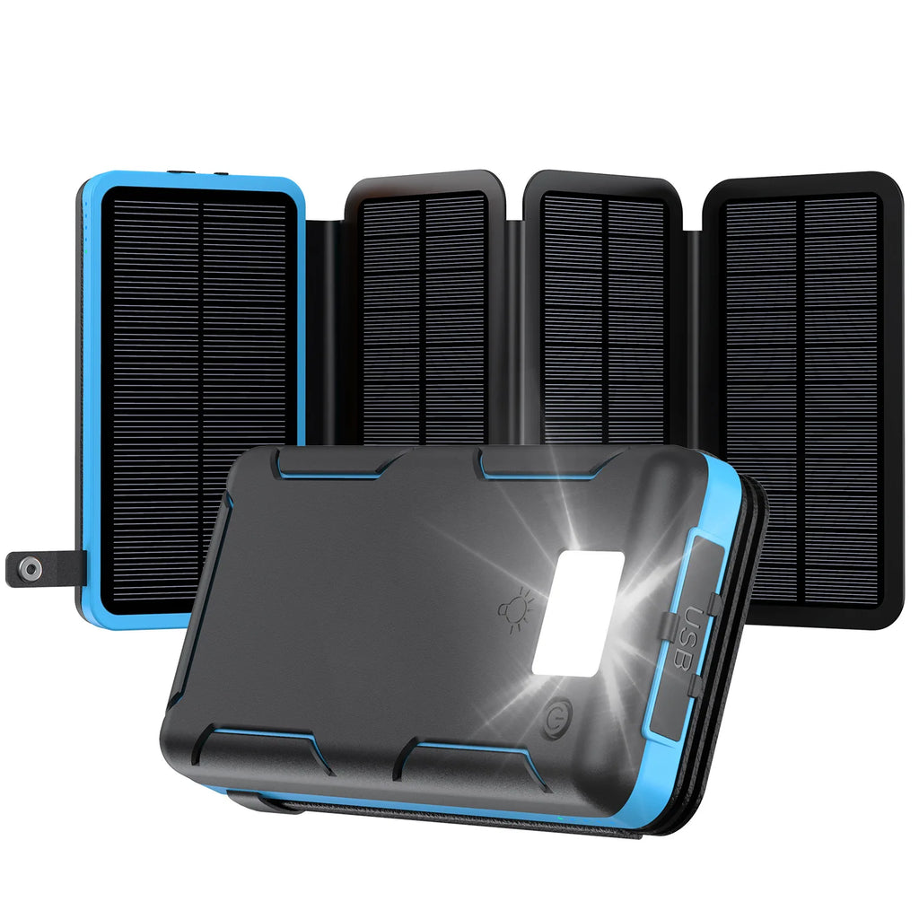 Portable 25000mAh Solar Power Bank Folding Solar Power Bank with 4 Solar Panels External Battery LED Light Powerbank
