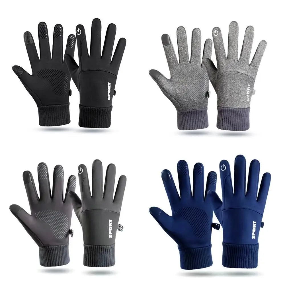 1 Pair Waterproof Winter Gloves Thermal Fleece Lining Windproof Anti Slip Touchscreen For Cycling Skiing Hiking Outdoor Sports