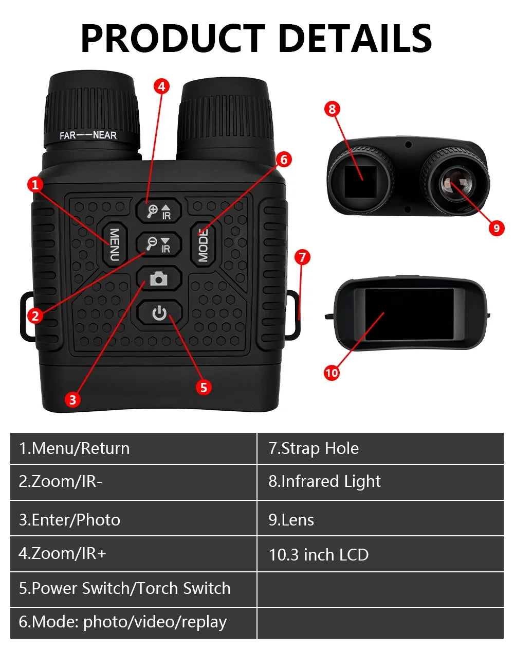 NV8000 NightVision Binoculars Googles with 30MP Photo Resolution &2.5K Video Size &3" TFT LCD Display 6X Digital Zoom