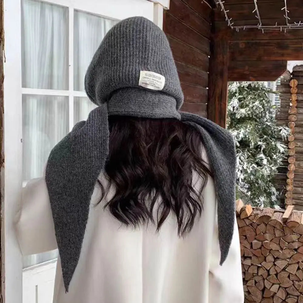 Knitted Winter Balaclava One-Piece Hooded Hat Ear Protection Cap Winter Accessories Thickened Neck Collar Unisex Wear