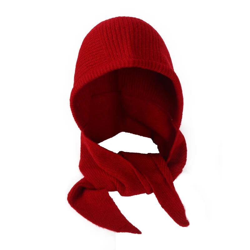 winter warm Balaclava Bonnet Women Beanies Hat Scarf One-piece Thickened Warm Neck Protection Winter Outdoor Thermal Scarf Hood