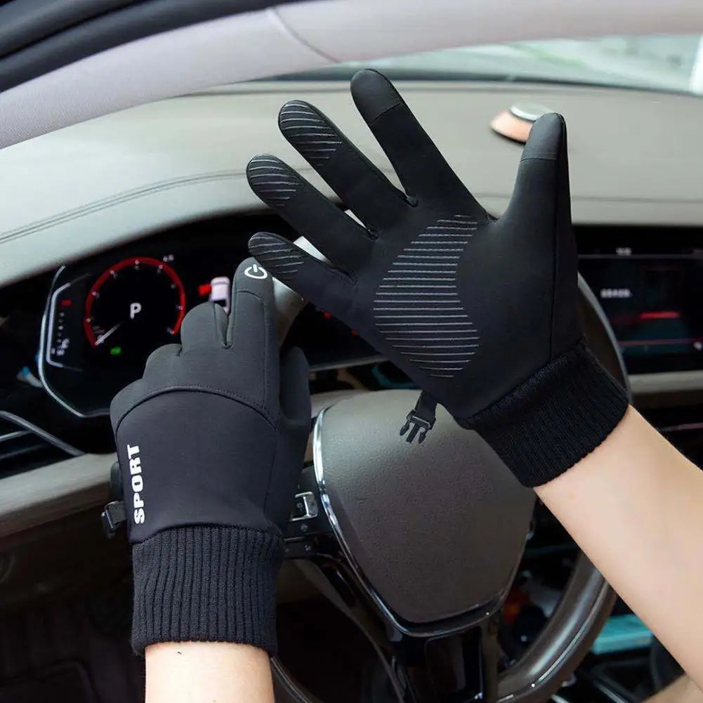 1 Pair Waterproof Winter Gloves Thermal Fleece Lining Windproof Anti Slip Touchscreen For Cycling Skiing Hiking Outdoor Sports
