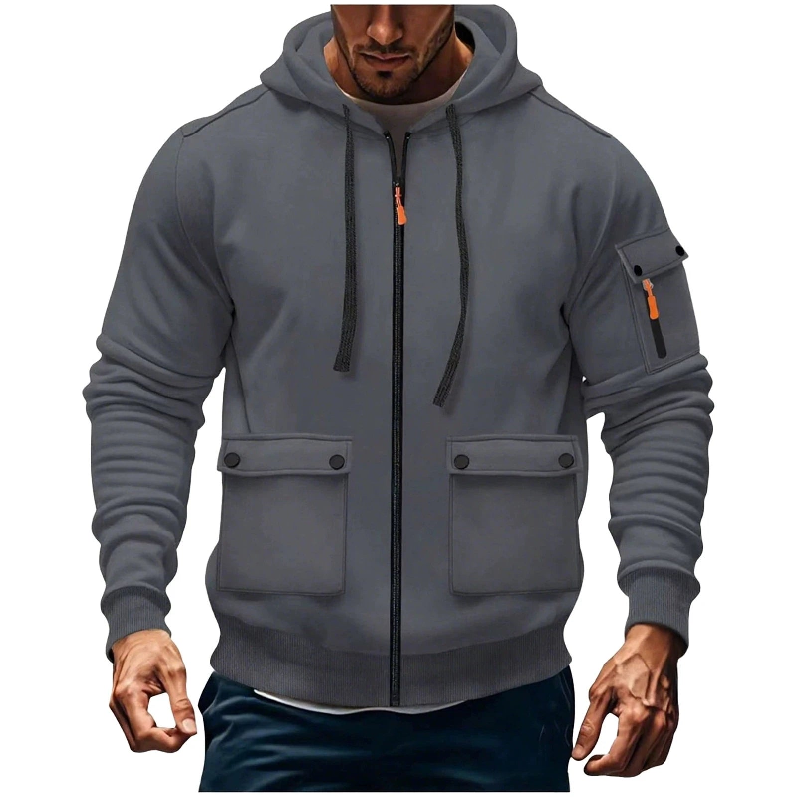 Zipper Hoodies 2025 Autumn Winter Men's New Long Sleeve Hooded Sweatshirt Fashion pocket decoration Male Fleece Outfit sports