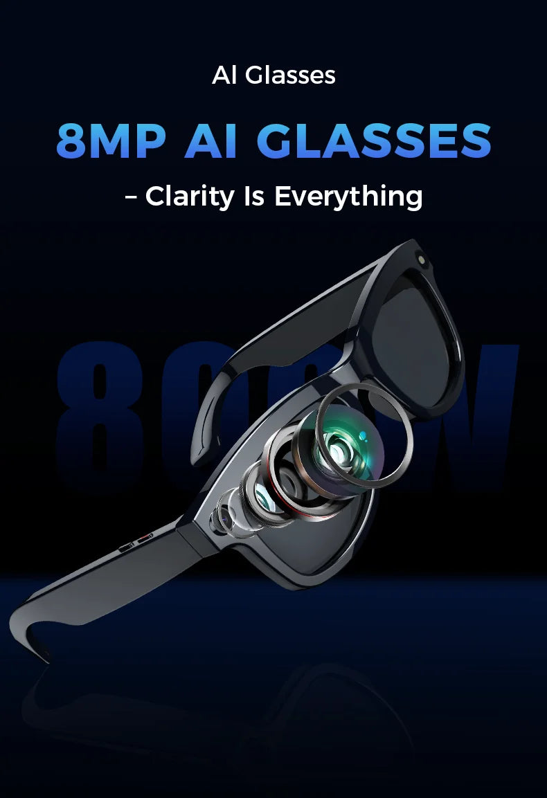 Ai Smart Glasses With 800w High-definition Camera, 4G Memory,Bluetooth Headphones,call,Music,Photo Shooting,Video Recording