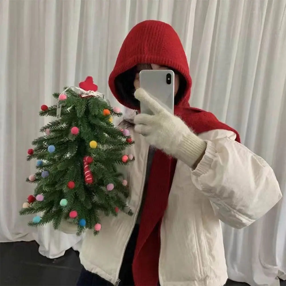 Knitted Winter Balaclava One-Piece Hooded Hat Ear Protection Cap Winter Accessories Thickened Neck Collar Unisex Wear