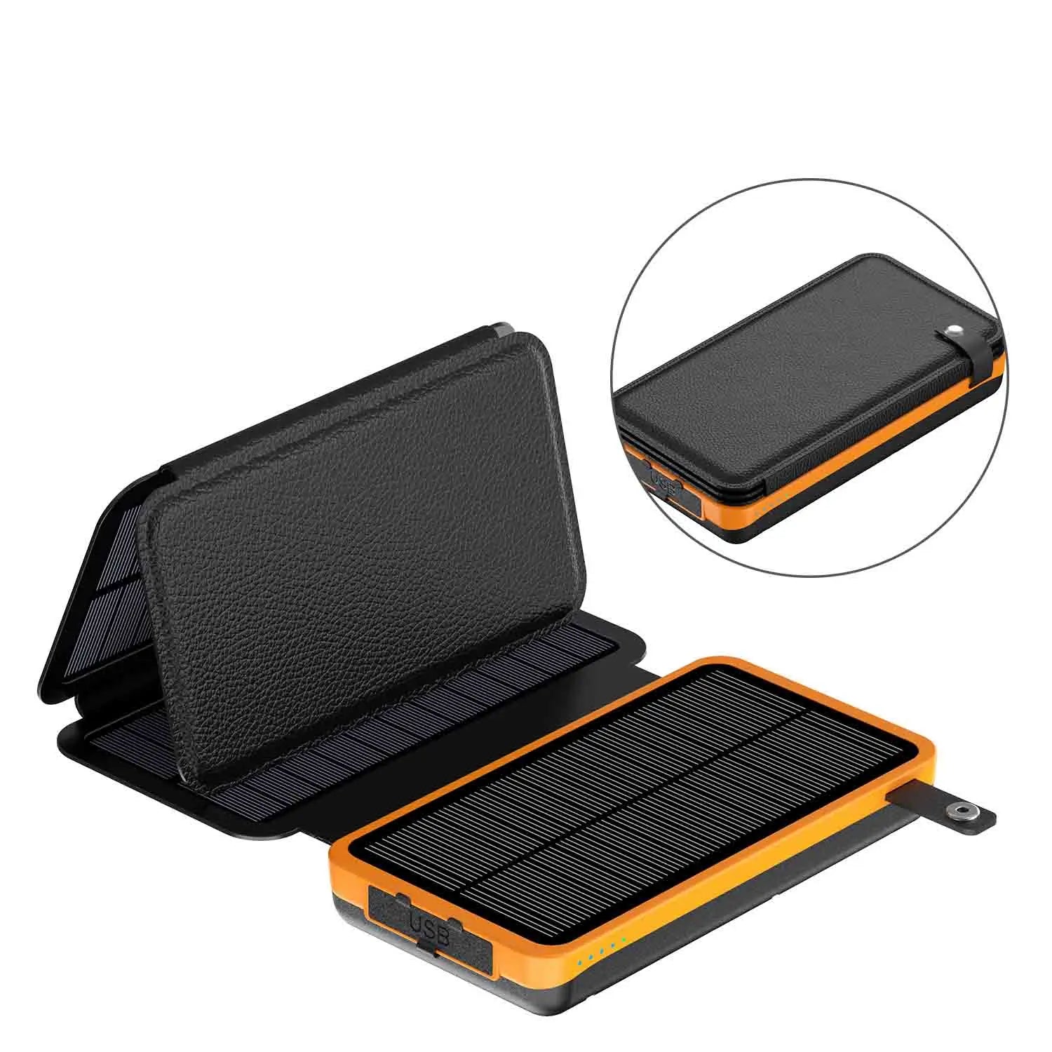 Portable 25000mAh Solar Power Bank Folding Solar Power Bank with 4 Solar Panels External Battery LED Light Powerbank