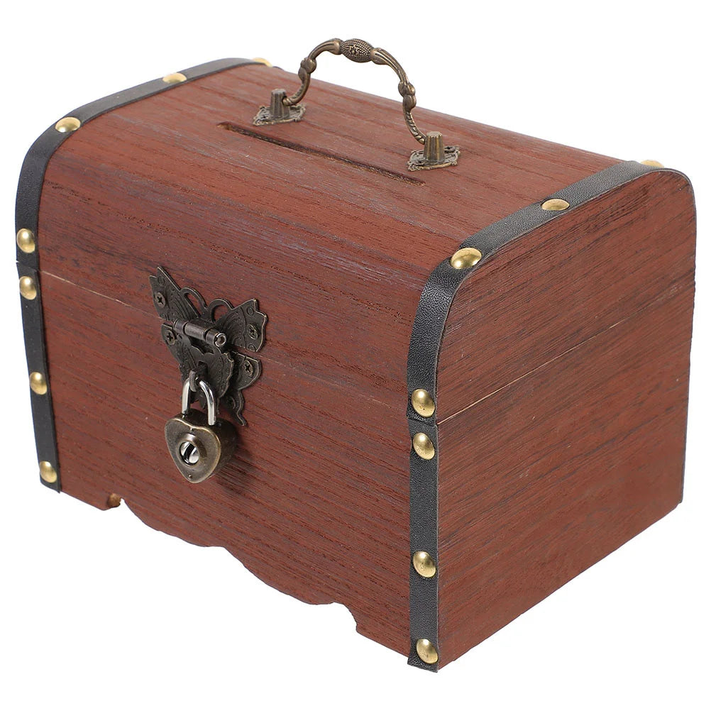 Vintage Wooden Treasure Box Lockable Jewelry Organizer Decorative Keepsake Chest for Home Decor 's Room Travel