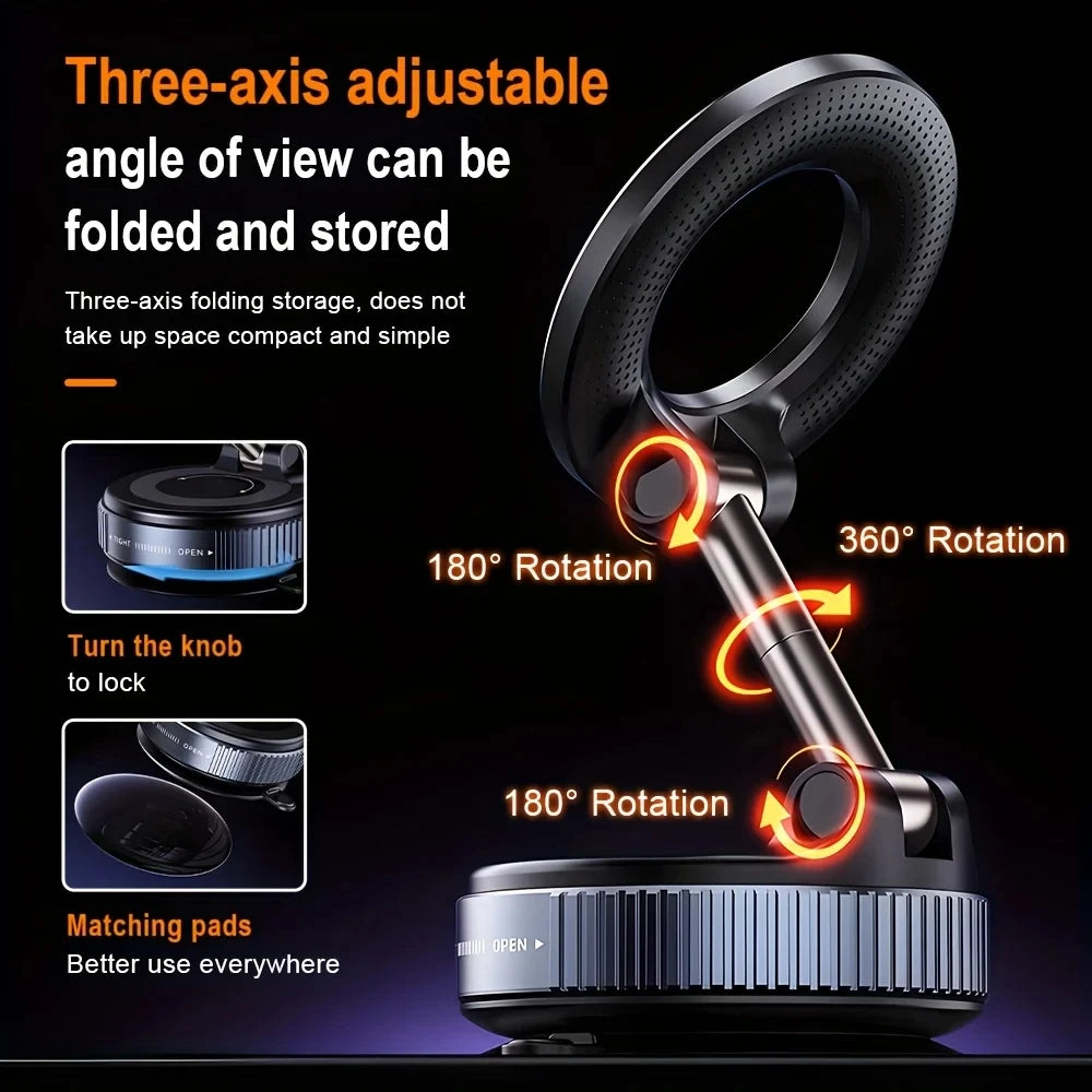 K007 Strong Magnetic Car Phone Holder Foldable Design 360° Adjustable Vacuum Mount for Car/Desk/Bathroom/Universal Use