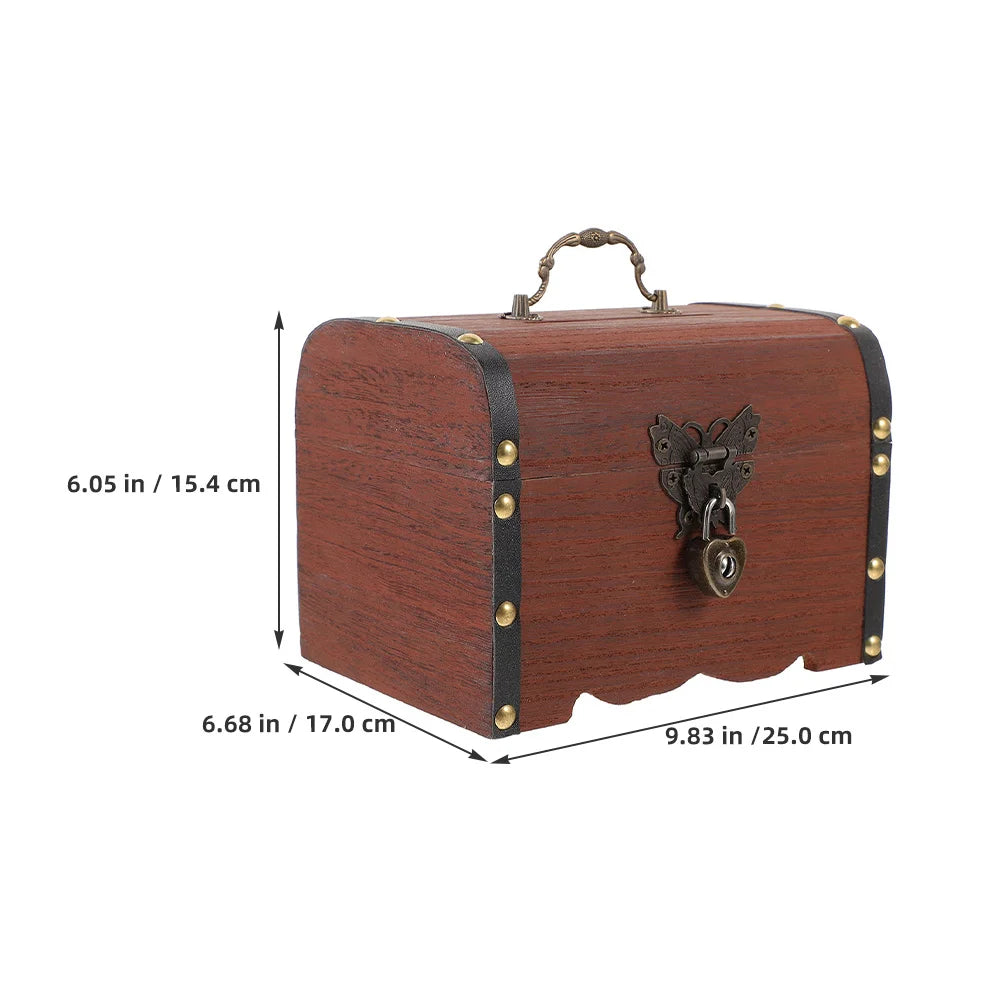 Vintage Wooden Treasure Box Lockable Jewelry Organizer Decorative Keepsake Chest for Home Decor 's Room Travel