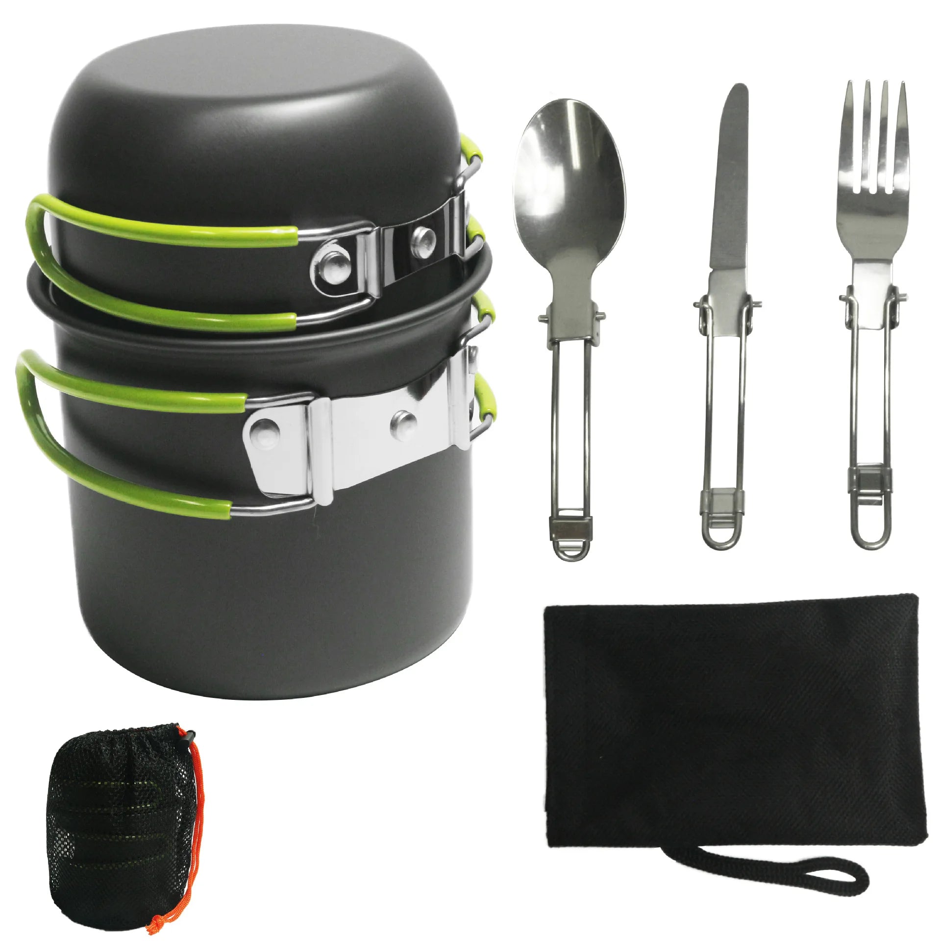 Portable Compact Camping Cookware Set With Tableware 1-2 Person Pot Stainless Steel Pots Pans Kit for Picnic Outdoor Cooking