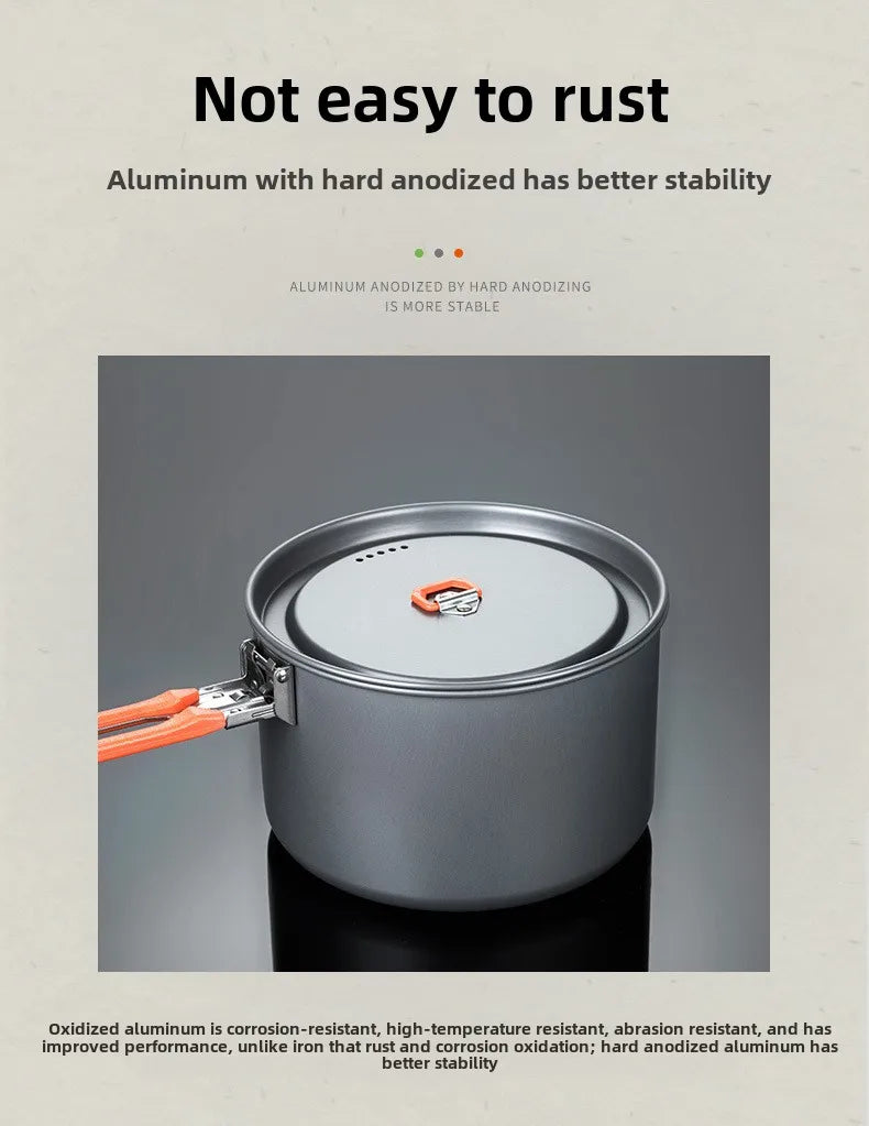 Outdoor Camping Cooker Pot Set Camping Meal Cooking Hot Pot Portable Equipment Kettle Single Pot