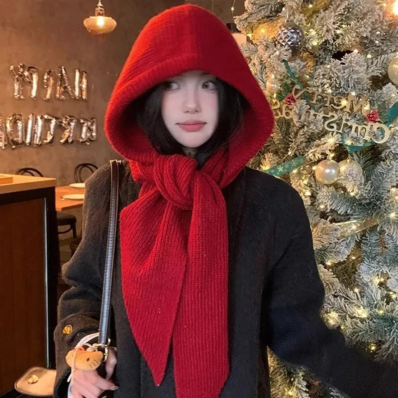 winter warm Balaclava Bonnet Women Beanies Hat Scarf One-piece Thickened Warm Neck Protection Winter Outdoor Thermal Scarf Hood