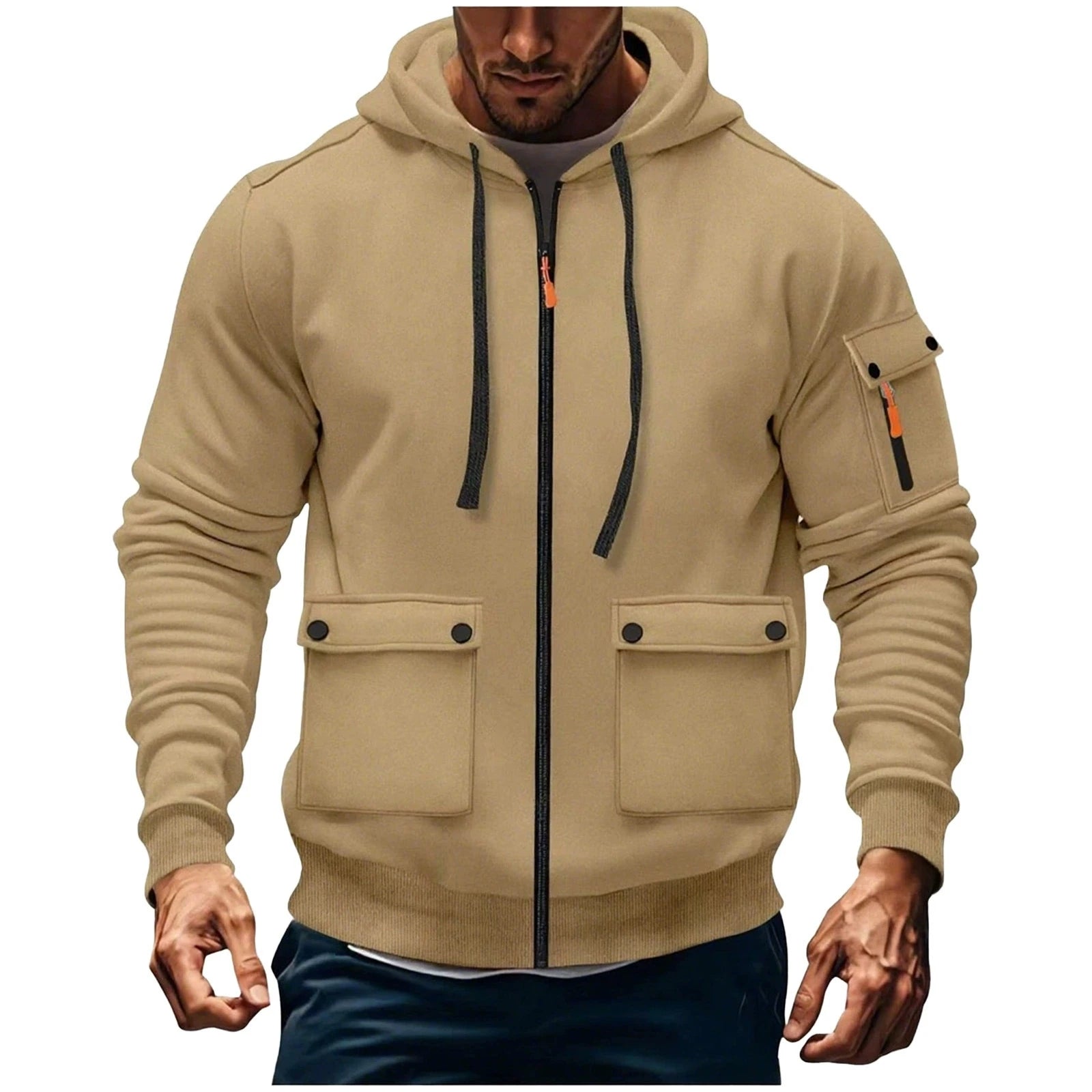 Zipper Hoodies 2025 Autumn Winter Men's New Long Sleeve Hooded Sweatshirt Fashion pocket decoration Male Fleece Outfit sports