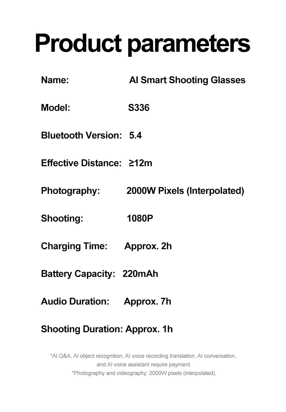 New AI Smart Glasses 500W Camera 1080P Video Smart Glasses with Camera Bluetooth Glasses Anti-Blue Light Glasses Everyday Wear