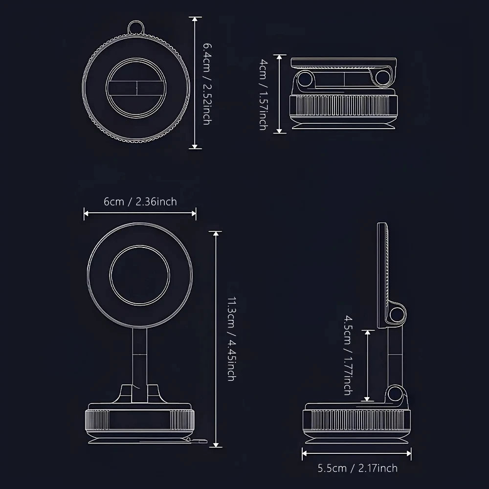 K007 Strong Magnetic Car Phone Holder Foldable Design 360° Adjustable Vacuum Mount for Car/Desk/Bathroom/Universal Use
