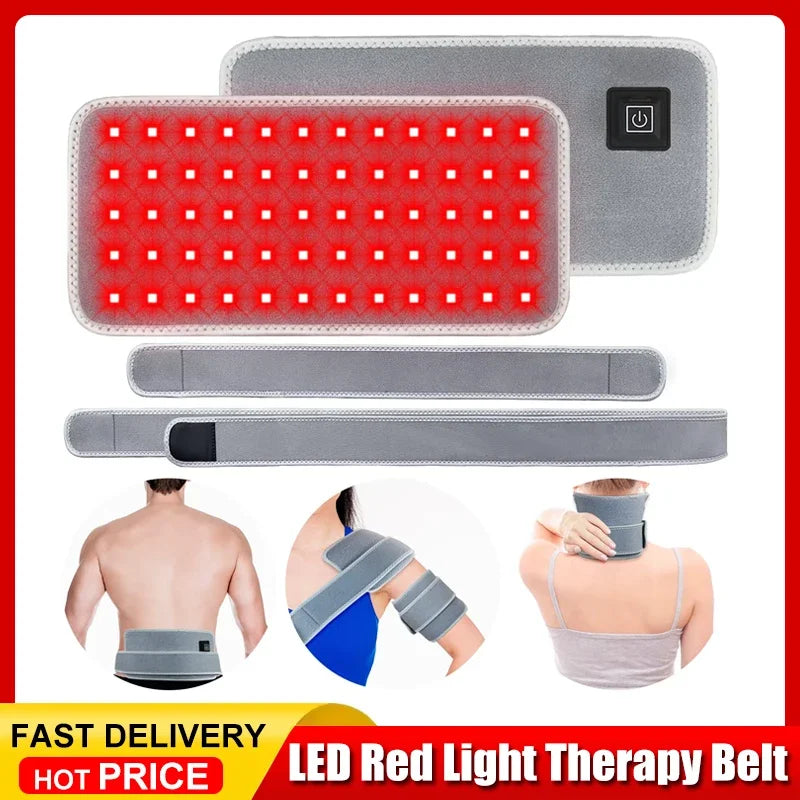 LED Red Light Therapy Belt for Pain Relief 660nm 850nm Red Infrared Light Pad for Waist Back Abdomen Knees Wrists Joints Muscle