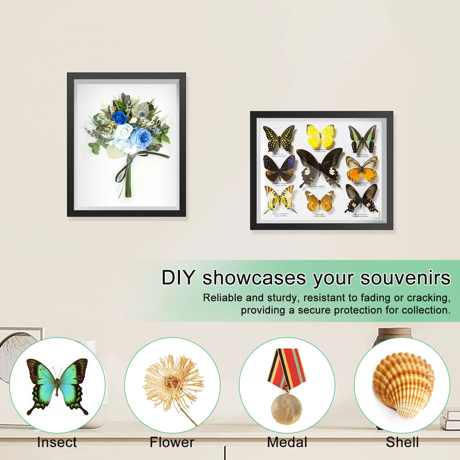 Shadow Box Picture Frame Wall Mounted Shadow Box Simple Elegant Display Cases Rectangle for Display Photos Medals Awards