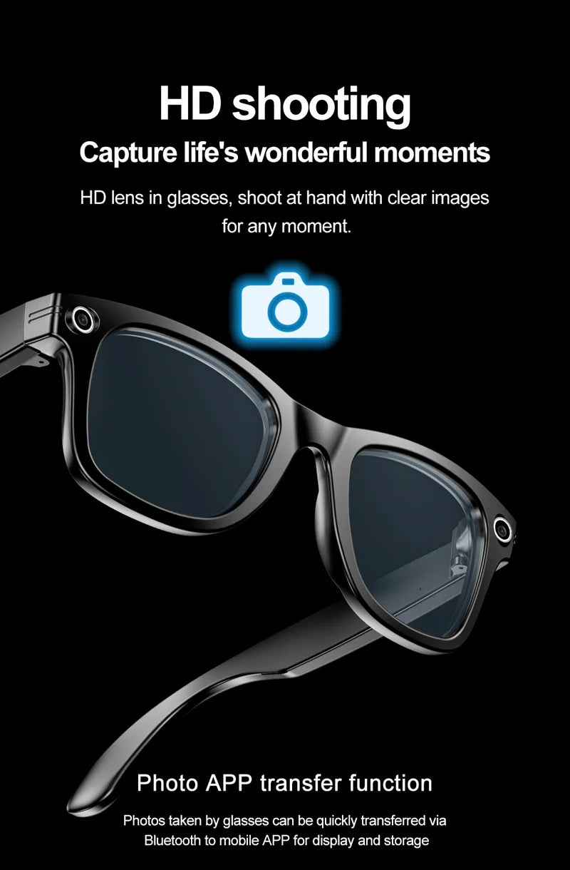 AI Smart Glasses With Camera Photo Sense Bluetooth Music Call Intelligent Recording IP65 Waterproof Bluetooth Glasses