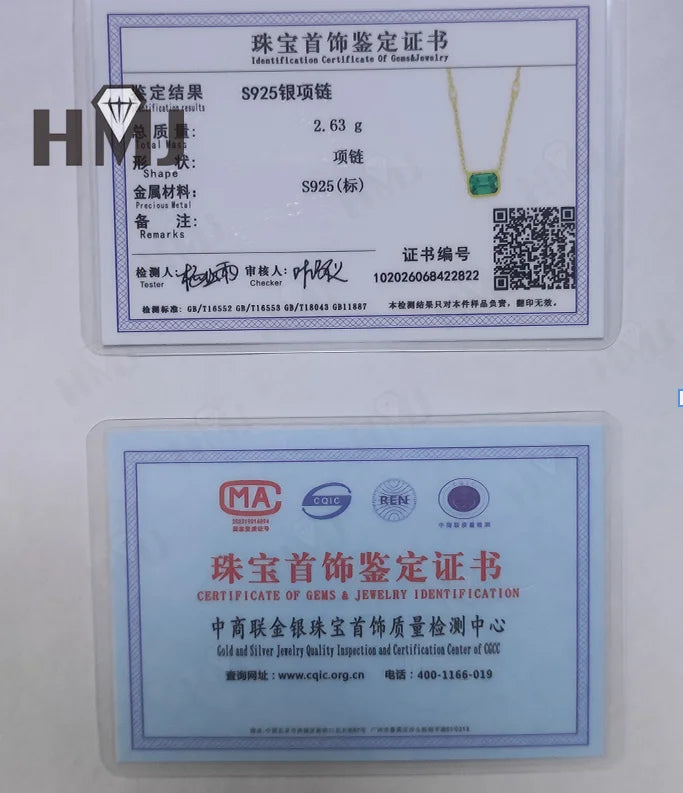 Lab Grown Dimaond and Lab Emerald Necklace for Women Solid 18K 14K 10K 925 Sliver Yellow Gold Emerald Pendant for Anniversary