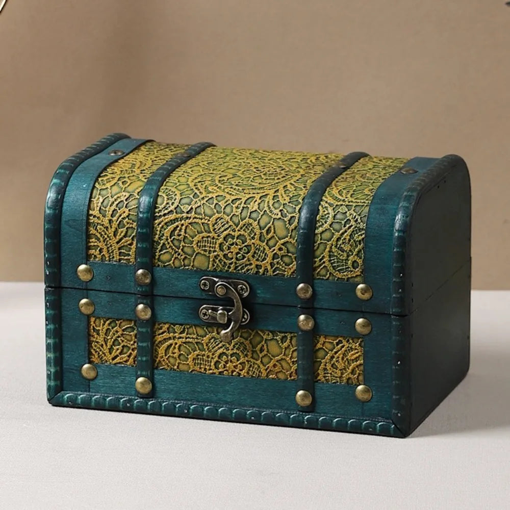 Antique Wooden Storage Box Antique Finish Wooden Jewelry Keepsakes Box with Lid Carved Design Home Decoration Box Photo Storage