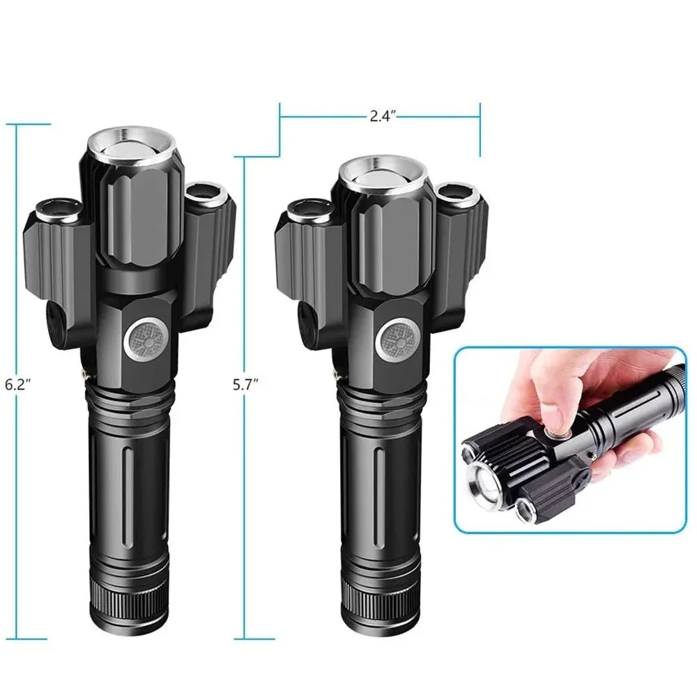 Tactical Flashlight 13000 Lumens 360' Adjustable USB Rechargeable Torch 18650 Hand Lamp Zoomable Bicycle Light Best For Camping