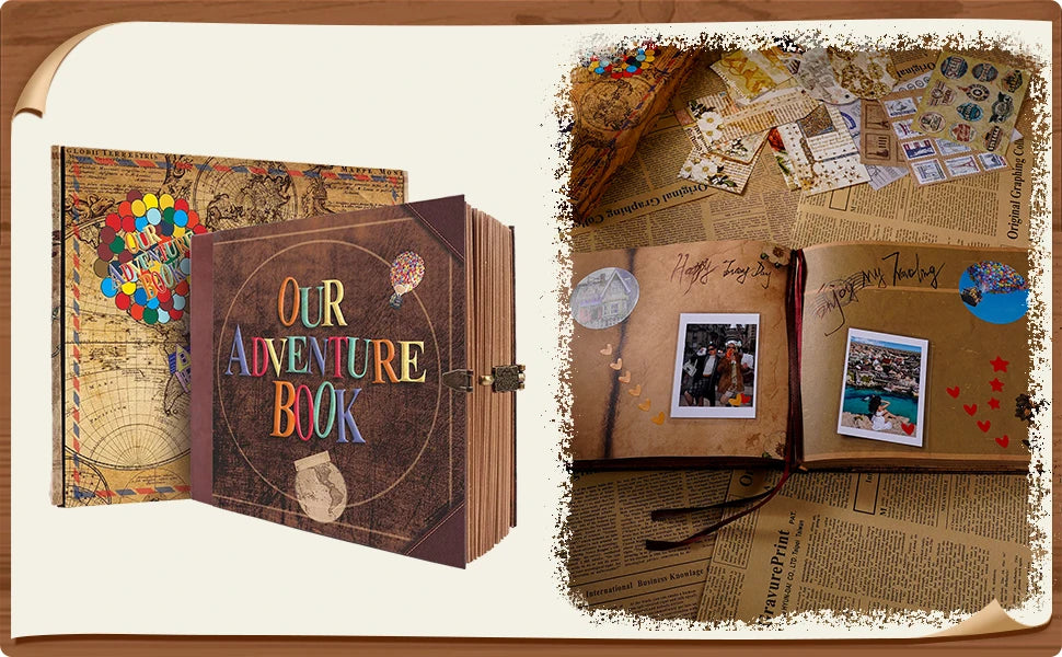 Our Adventure Book 146 Page Album Retro Style Travel Diary DIY Handmade Photo Album Scrapbook Retro Kraft Journal Children Gift