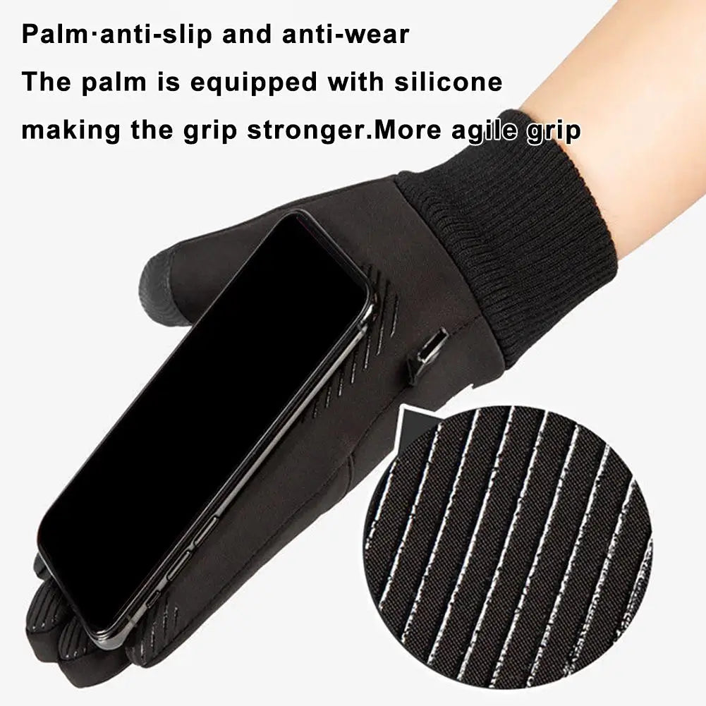 1 Pair Waterproof Winter Gloves Thermal Fleece Lining Windproof Anti Slip Touchscreen For Cycling Skiing Hiking Outdoor Sports