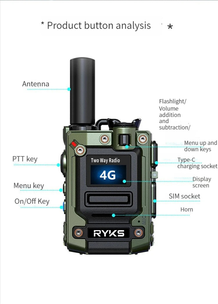 4G Walkie Talkie 5000Km 200 Channels Personalized Names Audio Playback Global Ptt Type C Charger Long Range Ham Two Way Radio