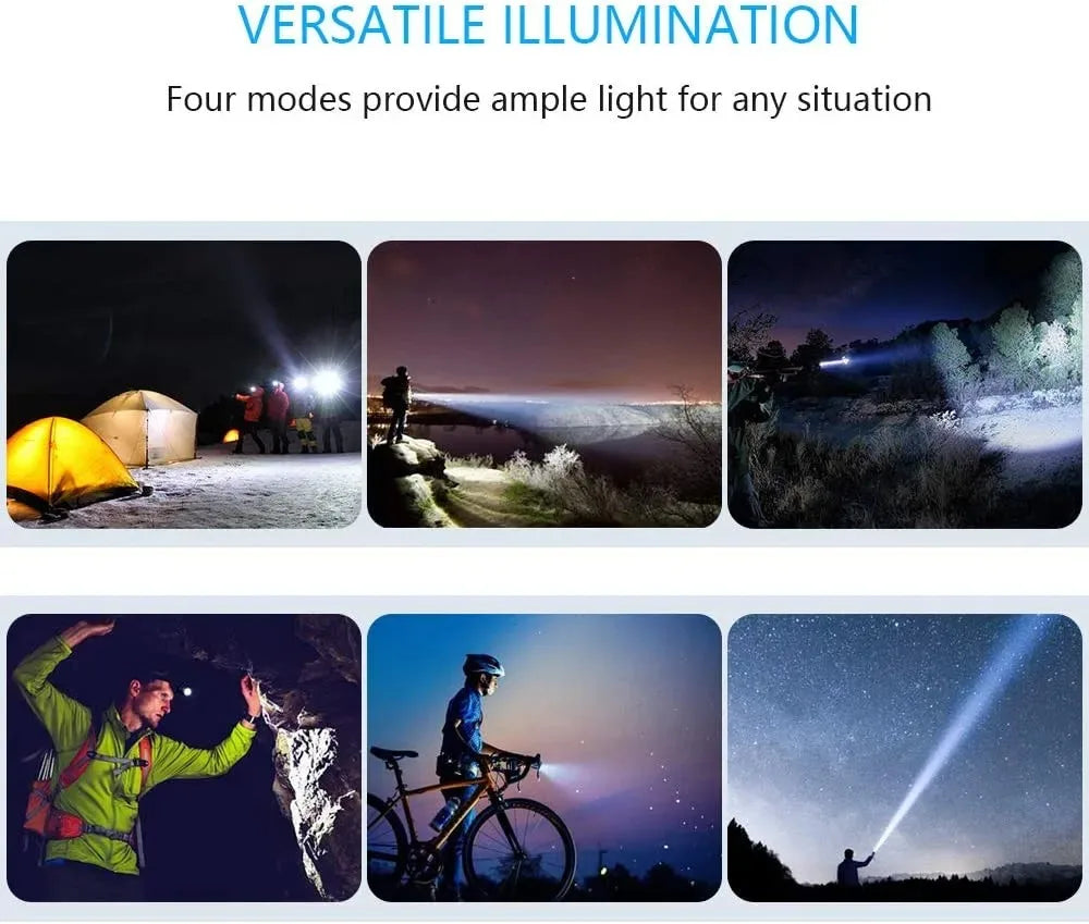 Tactical Flashlight 13000 Lumens 360' Adjustable USB Rechargeable Torch 18650 Hand Lamp Zoomable Bicycle Light Best For Camping