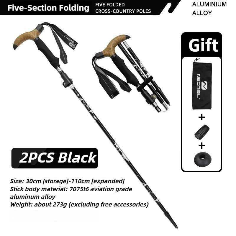 2 Pack Trekking Poles 5 Section 30-110cm Adjustable Folding Hiking Sticks Lightweight Aluminum Alloy Walking Staffs for Camping